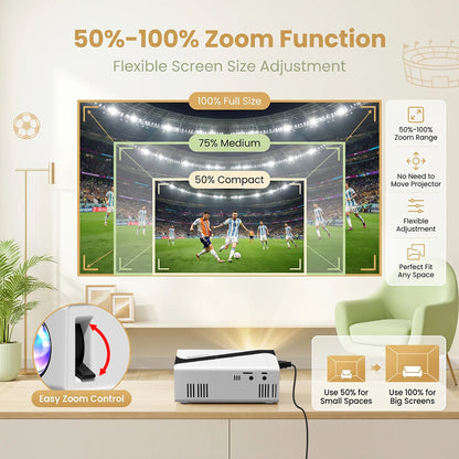 Portable Mini Projector — 720P Native, 4K Decoding, 30–120" Screen, Works with iPhone, Laptop & TV Stick