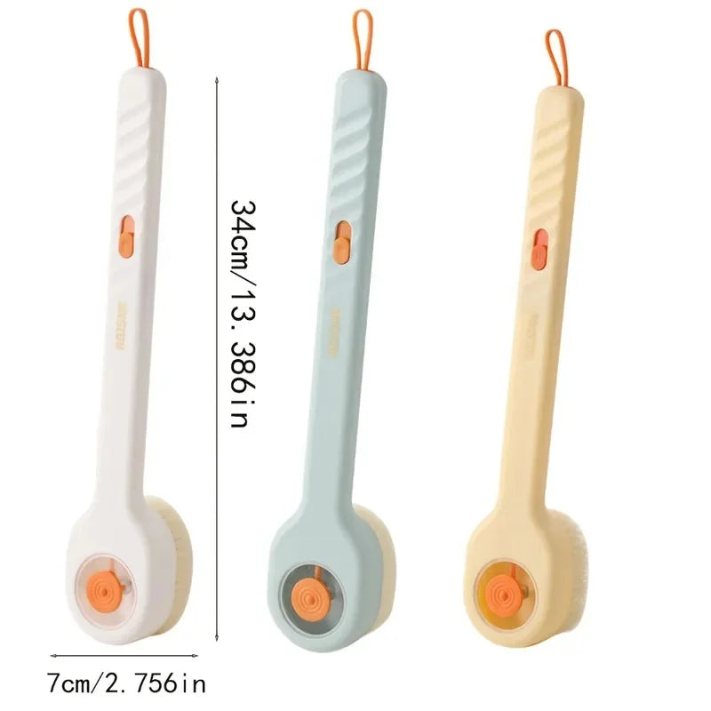 Liquid-Filled Long Handle Bath Brush — Soft Bristles, Back Scrubber, Shower Tool, All Skin Types