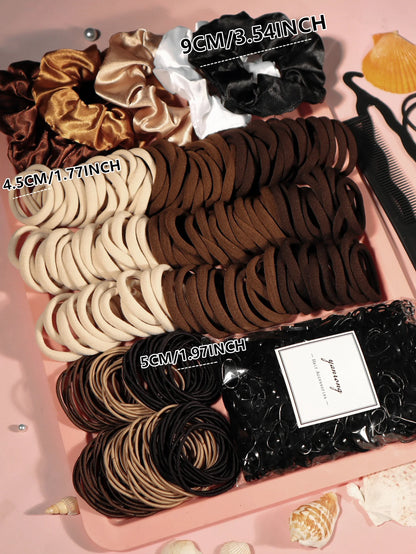 Satin Scrunchie & Hair Tie Set — Seamless Elastic Bands, Variety Pack, All Seasons