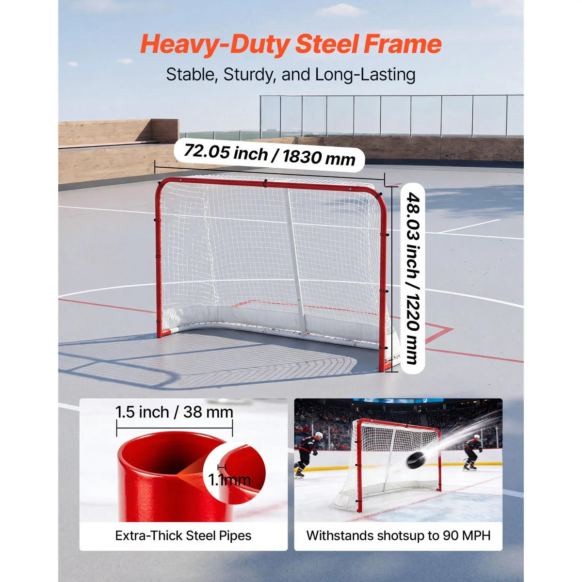 Heavy-Duty Steel Street Hockey Goal — Portable, Reinforced Net, Indoor & Outdoor