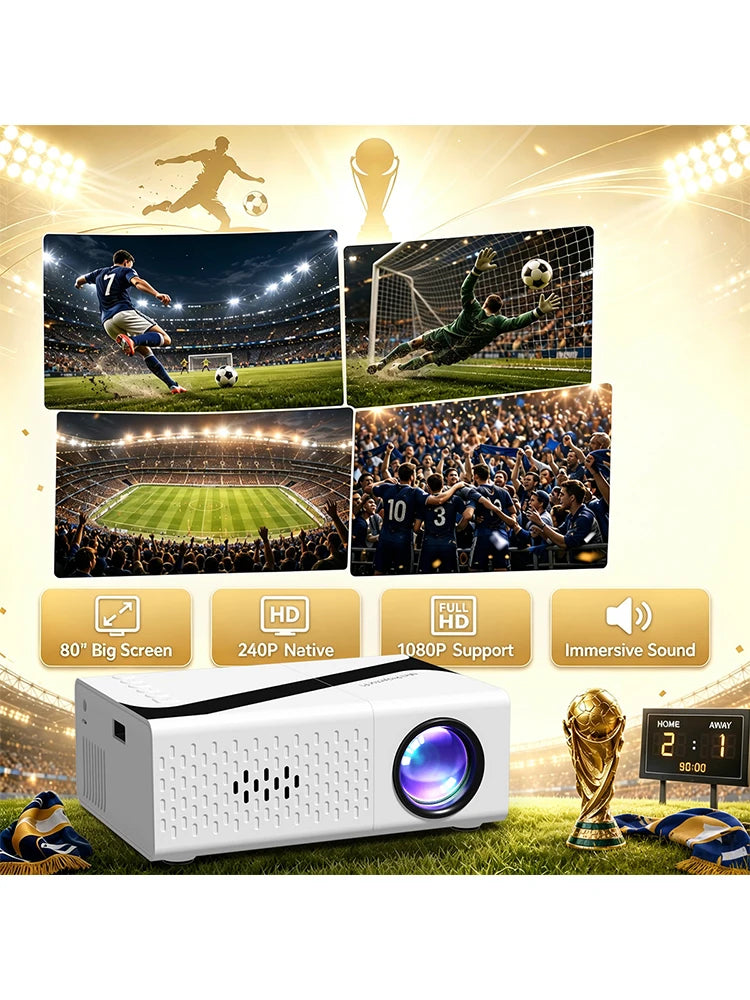 Portable 1080P Projector — 4K Decoding, Built-in Speaker, 30,000-Hour LED, Home Theater
