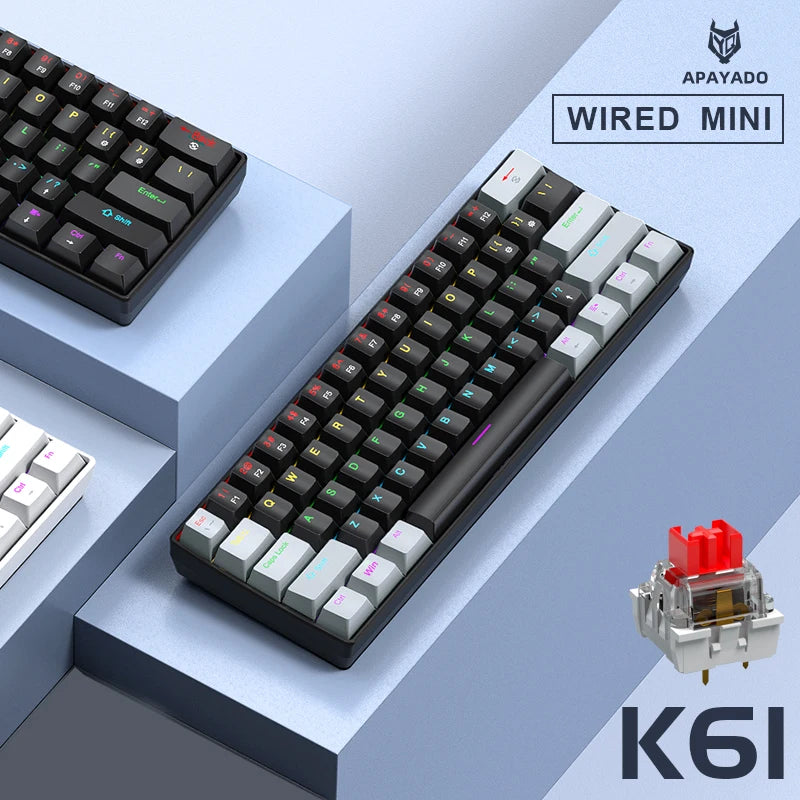 APAYADO K61 Mini Mechanical Keyboard — 60% Layout, RGB Backlight, Hot-Swap, Wired