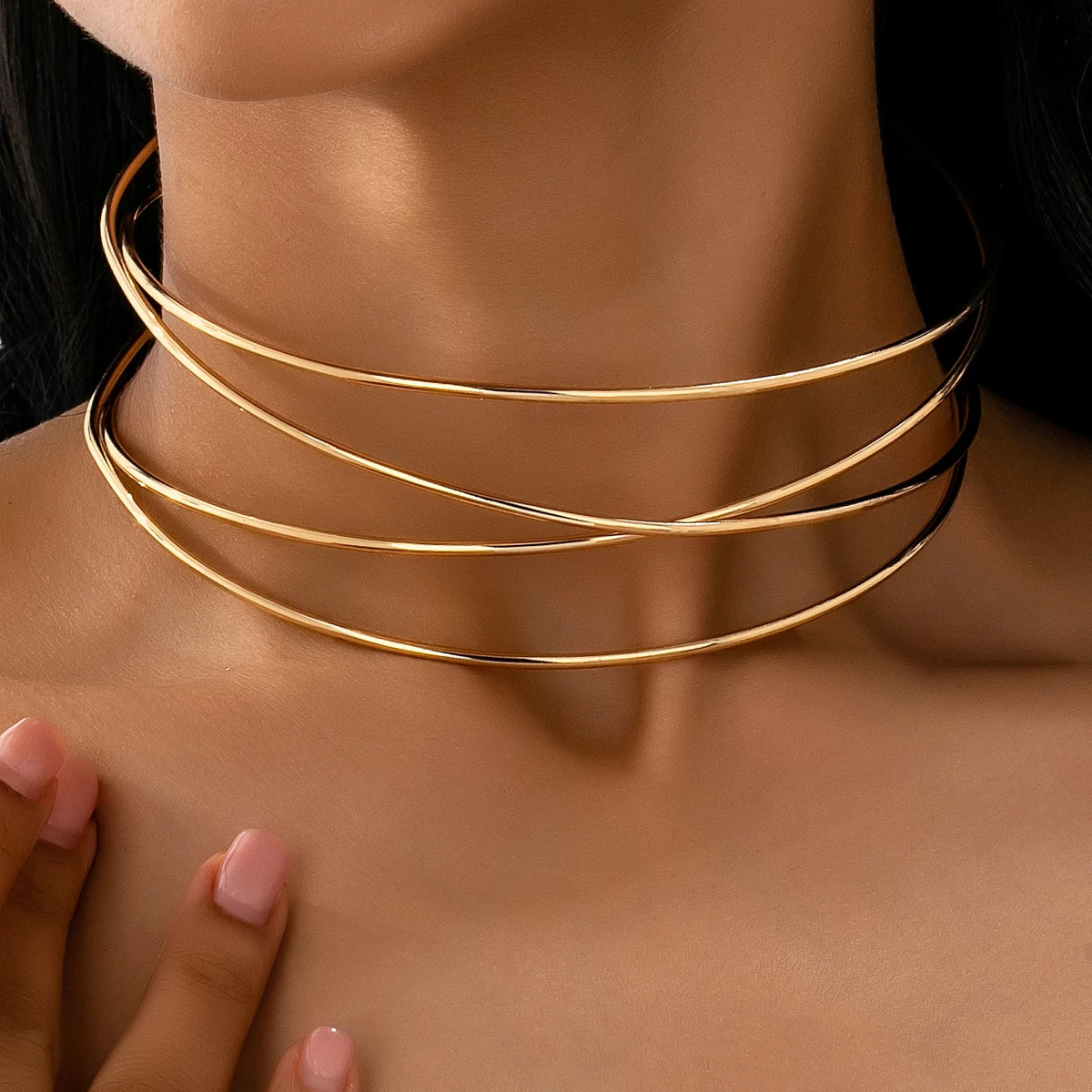 Minimalist Geometric Choker Necklace — Silver or Gold Tone, Iron Alloy, Daily Wear & Party