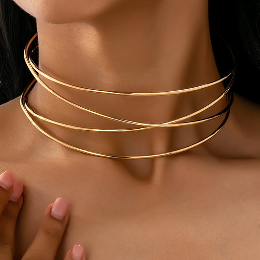 Minimalist Geometric Choker Necklace — Silver or Gold Tone, Iron Alloy, Daily Wear & Party