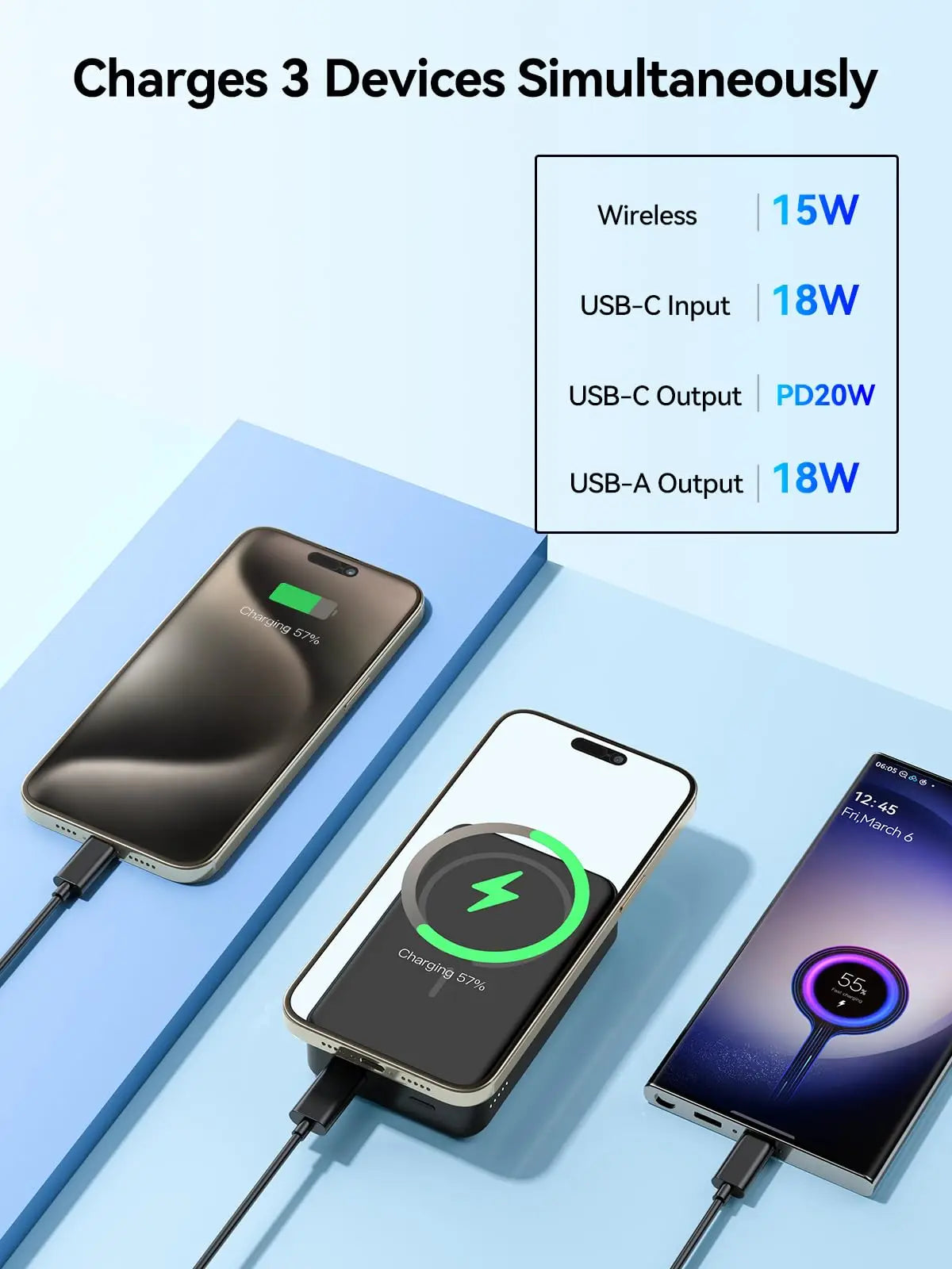 20,000mAh Magnetic Power Bank — PD 20W Wireless Fast Charge for iPhone & AirPods