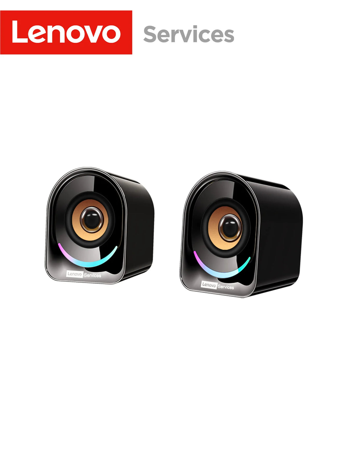 Lenovo Desktop Speakers — 2.0 Stereo, USB-Powered, AUX Input, Wired for PC & Laptop
