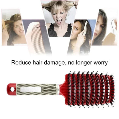 Boar Bristle Scalp Massage Hairbrush — Anti-Static, Detangling, Straight & Curly Hair, 7 Colors
