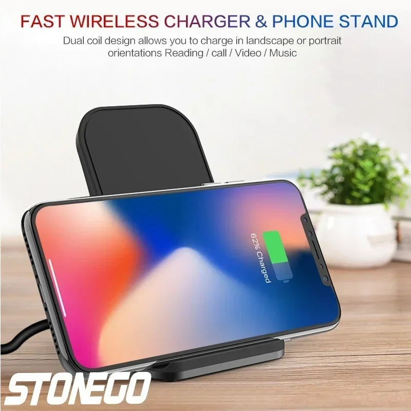 Wireless Charging Pad — 10W/7.5W/5W Qi Fast Charge, Dual Coil, USB-C
