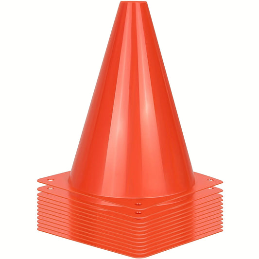 7" Sports Training Cones — Orange Plastic, Sets of 12, 24 or 50, for Soccer, Football, Basketball & Drills