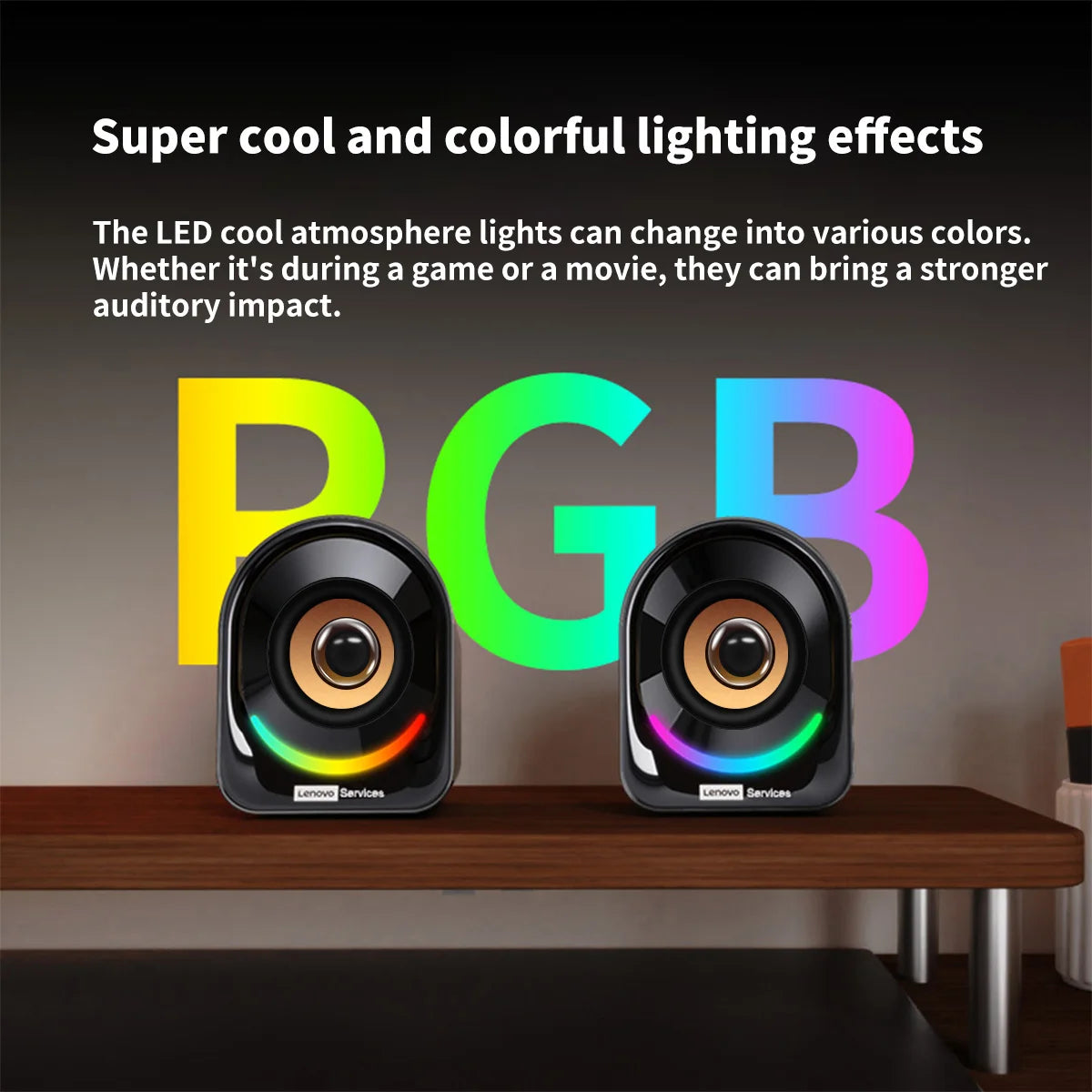 Lenovo Desktop Speakers — 2.0 Stereo, USB-Powered, AUX Input, Wired for PC & Laptop