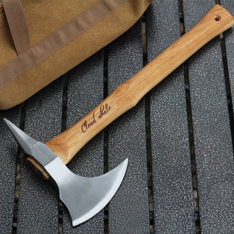 Multifunctional Forged Steel Camping Hatchet — Wood Handle, 40cm, Eagle Nail Pull, Portable