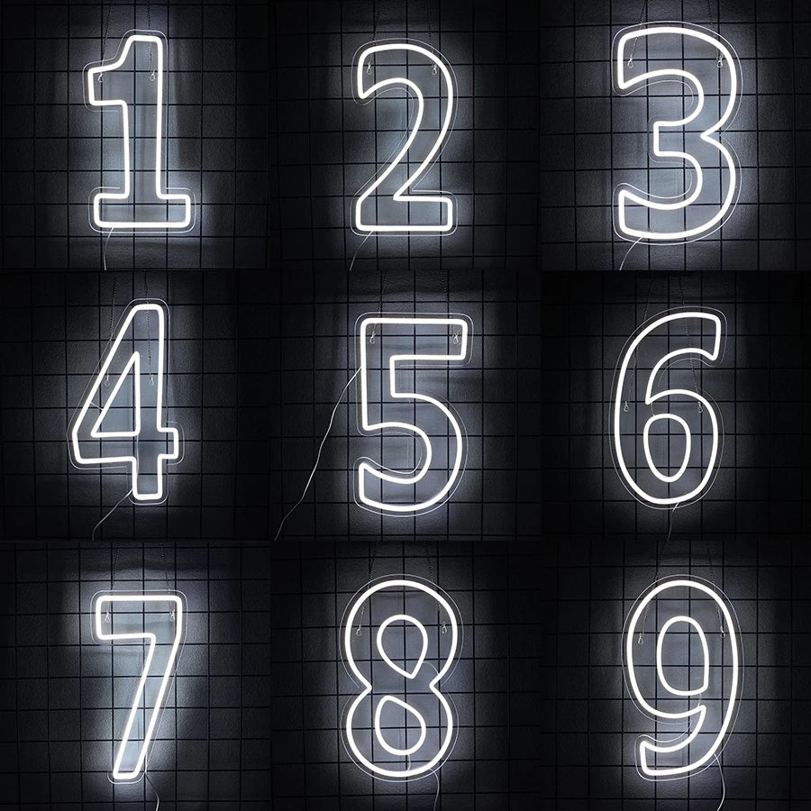 LED Neon Number Sign (0–9) — White, USB-Powered, Acrylic, Wall Decor for Birthdays & Events