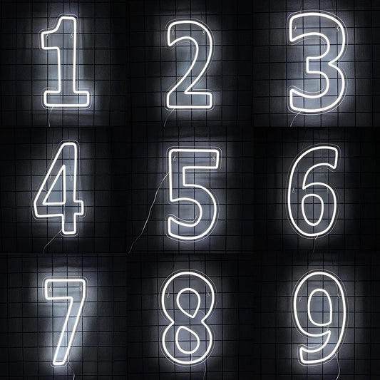 LED Neon Number Sign (0–9) — White, USB-Powered, Acrylic, Wall Decor for Birthdays & Events