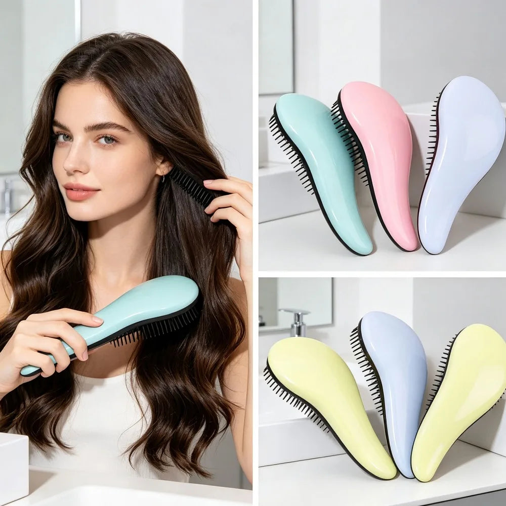 Loop Bristle Detangling Hair Brush — Anti-Static, Wet & Curly Hair, Wigs & Real Hair, 3 Colors