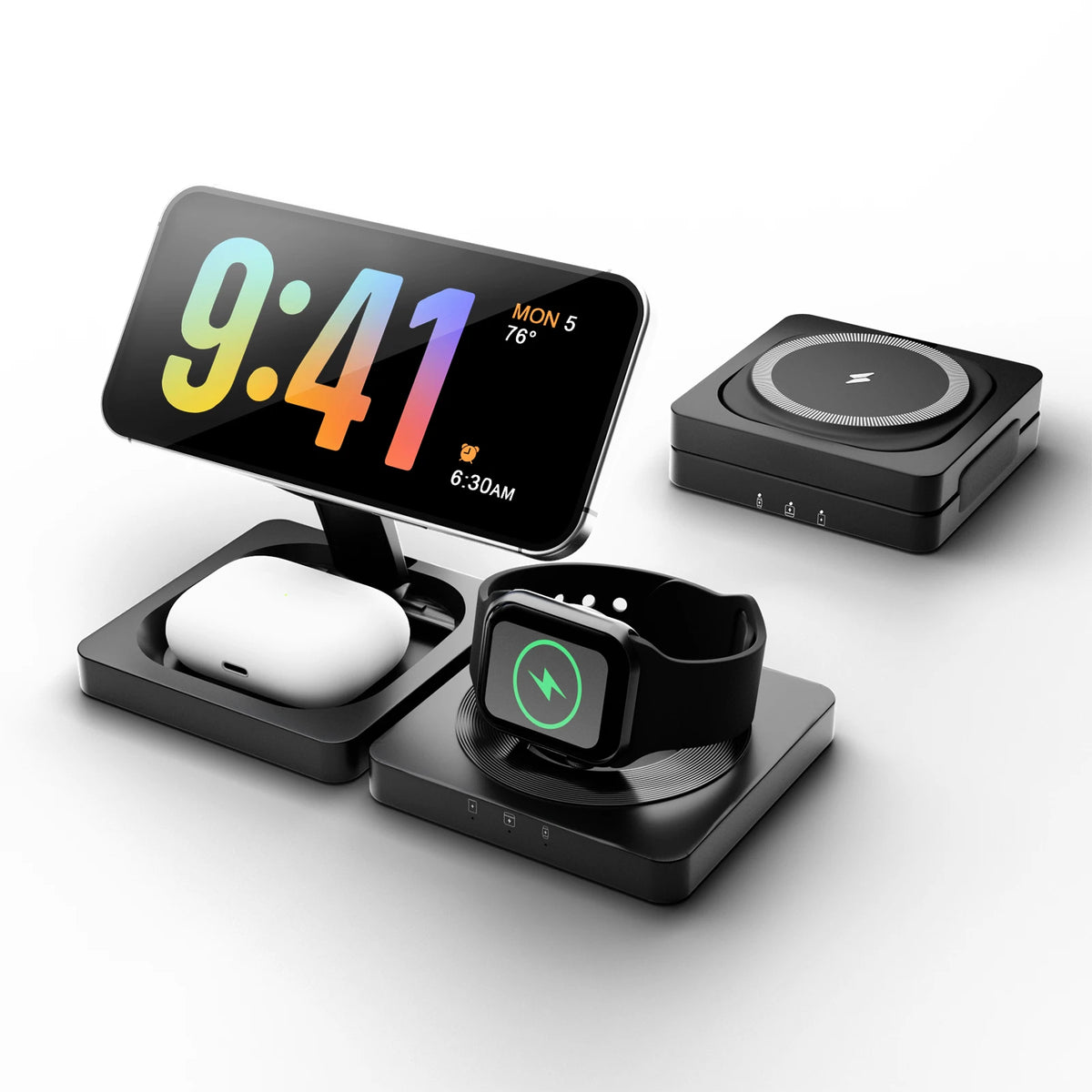 3-in-1 Magnetic Wireless Charging Station — Foldable Fast Charge for iPhone, Watch & AirPods