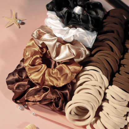 Satin Scrunchie & Hair Tie Set — Seamless Elastic Bands, Variety Pack, All Seasons
