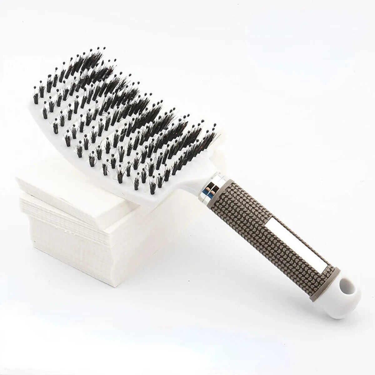 Boar Bristle Scalp Massage Hairbrush — Anti-Static, Detangling, Straight & Curly Hair, 7 Colors