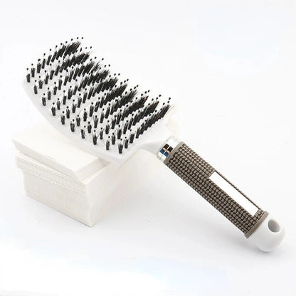 Boar Bristle Scalp Massage Hairbrush — Anti-Static, Detangling, Straight & Curly Hair, 7 Colors