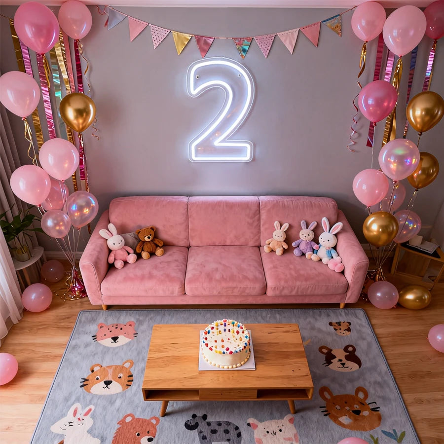 LED Neon Number Sign (0–9) — White, USB-Powered, Acrylic, Wall Decor for Birthdays & Events
