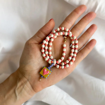 White Turquoise Bead & Heart Glass Pendant Necklace — Stainless Steel, 50cm, Boho Sweater Chain, 4 Styles
