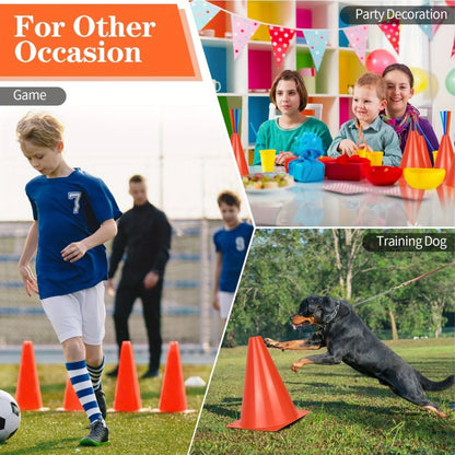 7" Sports Training Cones — Orange Plastic, Sets of 12, 24 or 50, for Soccer, Football, Basketball & Drills