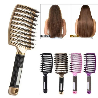 Boar Bristle Scalp Massage Hairbrush — Anti-Static, Detangling, Straight & Curly Hair, 7 Colors