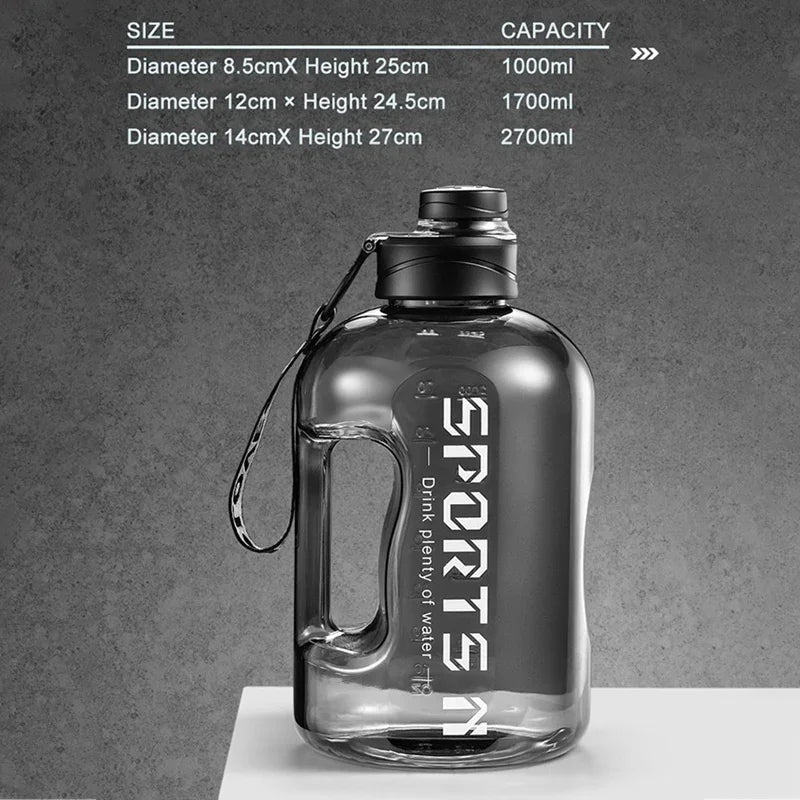 Large Capacity Water Bottle — 1.7L or 2.7L, BPA-Free Tritan, Gym, Hiking & Travel