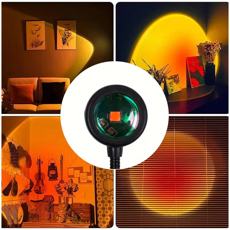 Sunset Projection Lamp — USB, Multi-Angle Rotatable, LED Atmosphere Light for Bedroom & Living Room