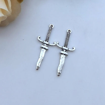 Neo-Gothic Hand & Sword Charm Pendant — Zinc Alloy, Enamel Finish, Gold or Silver, DIY Jewelry