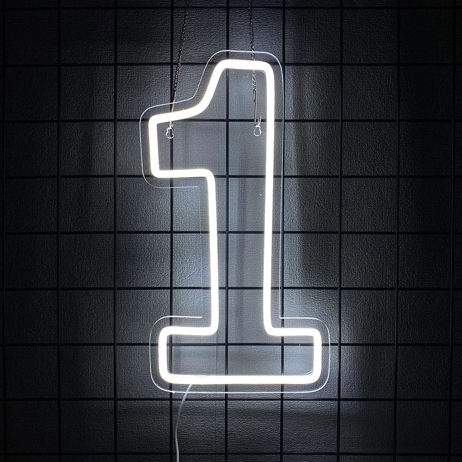 LED Neon Number Sign (0–9) — White, USB-Powered, Acrylic, Wall Decor for Birthdays & Events