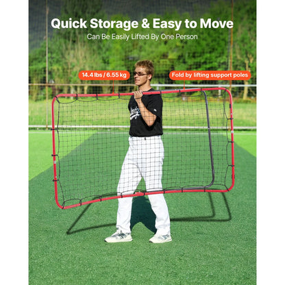 4x5.5 ft Baseball & Softball Rebounder Net — Heavy-Duty Steel, 5 Adjustable Angles, Solo Training