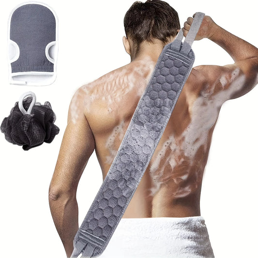 3-Piece Exfoliating Body Scrubber Set — Back Scrubber, Bath Glove & Loofah Sponge