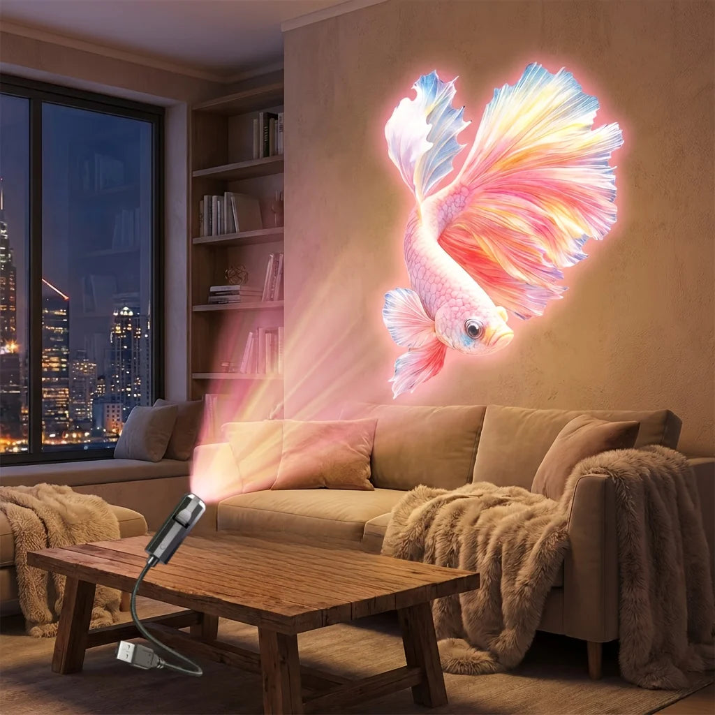 Marine Life Projector Night Light — 8 Ocean Scene Panels, 360° Rotation, USB Powered