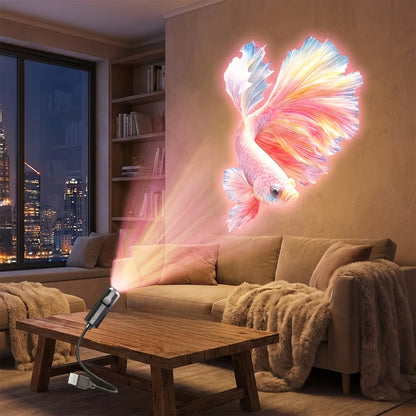 Marine Life Projector Night Light — 8 Ocean Scene Panels, 360° Rotation, USB Powered