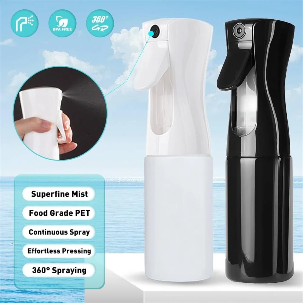 Refillable Fine Mist Spray Bottle — Continuous Trigger Spray, 200ml or 300ml, Hair, Skincare & Home Use