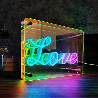 3D LED Neon Sign — LOVE or XOXO, Infinity Mirror Effect, Bedroom, Party & Gift Decor