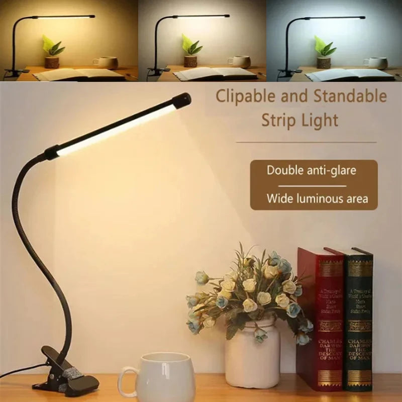 Clip-On LED Desk Lamp — Dimmable Reading Light for Bedroom, Dorm & Study