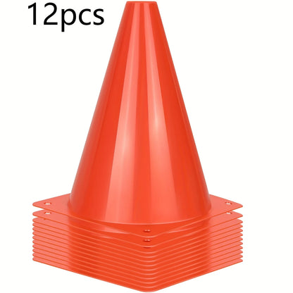 7" Sports Training Cones — Orange Plastic, Sets of 12, 24 or 50, for Soccer, Football, Basketball & Drills