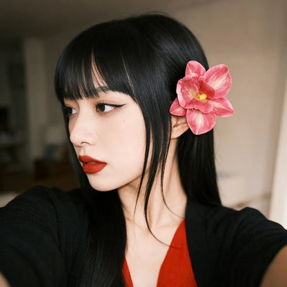 Artificial Magnolia Flower Hair Clip — Hawaiian Boho Style, Plastic Barrette, 12cm, 8 Colors