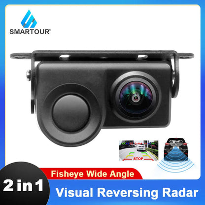 SMARTOUR 2-in-1 Backup Camera & Parking Radar — License Plate Mount, 170°, 0.3–2m Sensor, No Drilling
