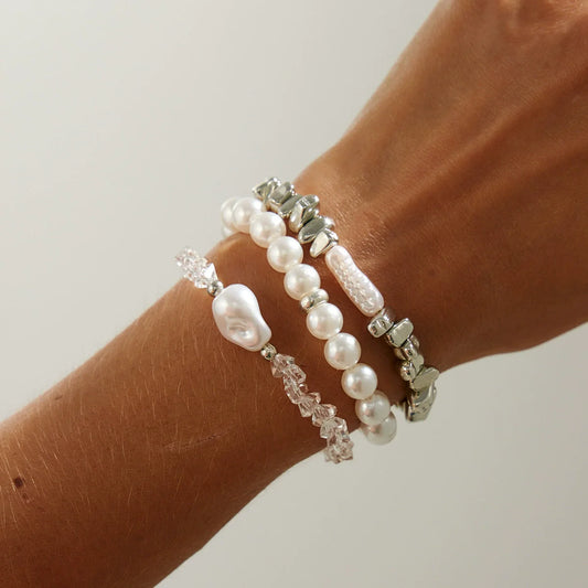 Vintage Bead Strand Bracelet — Irregular Glass & Imitation Pearl Beads, Geometric, Women’s Fashion Jewelry