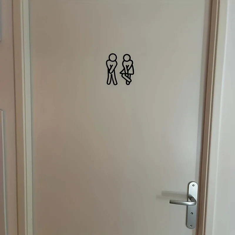 Funny Bathroom Door Signs — Men & Women 2-Piece Set, Matte Black Plastic, No-Drill Install
