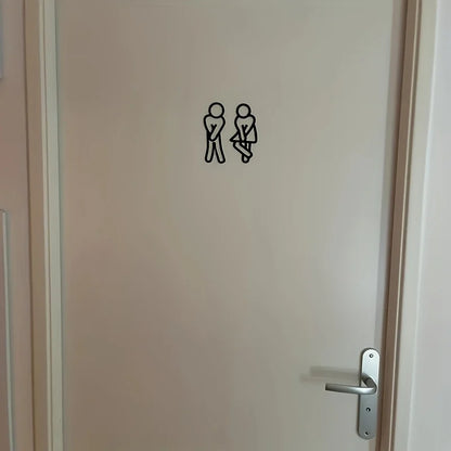 Funny Bathroom Door Signs — Men & Women 2-Piece Set, Matte Black Plastic, No-Drill Install