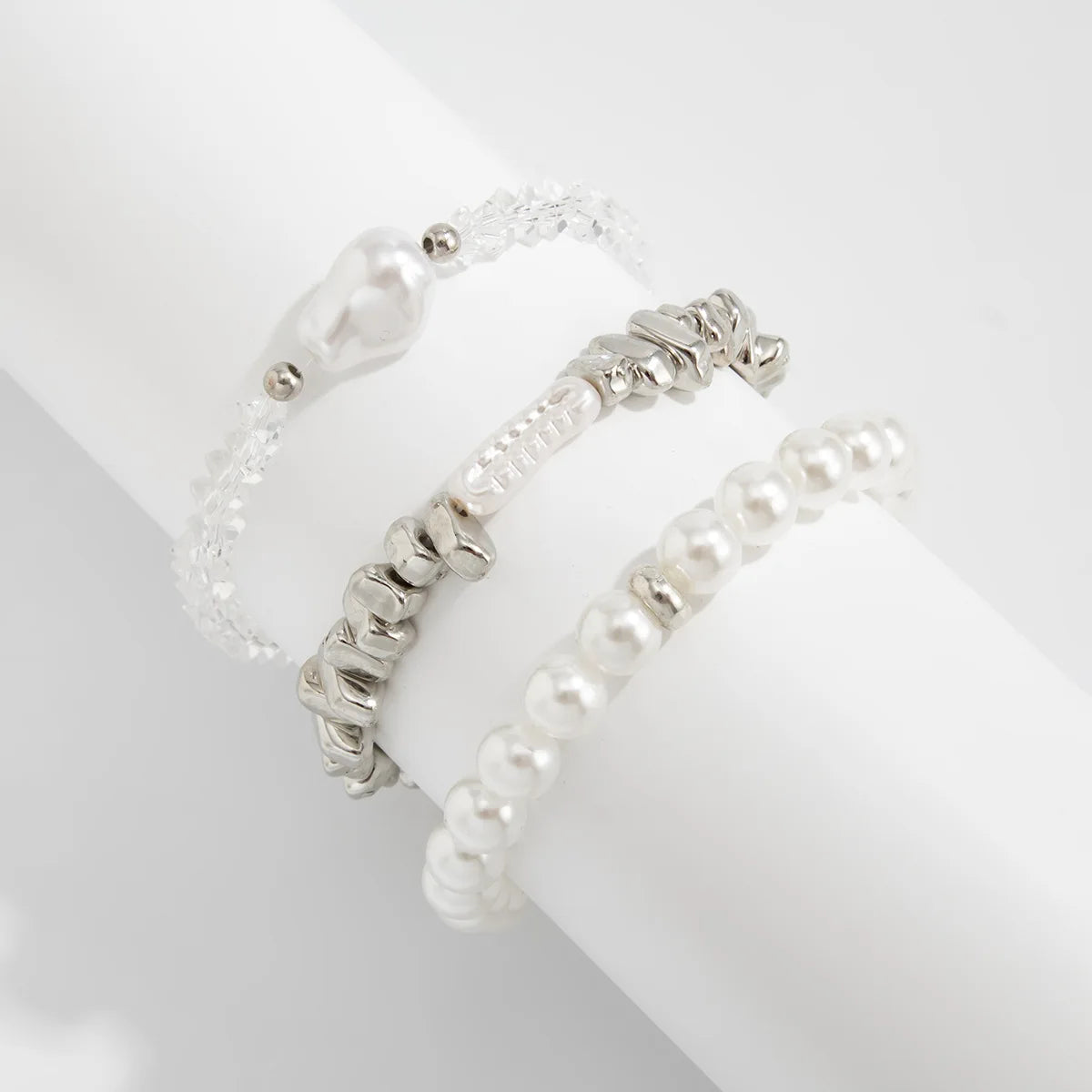 Vintage Bead Strand Bracelet — Irregular Glass & Imitation Pearl Beads, Geometric, Women’s Fashion Jewelry