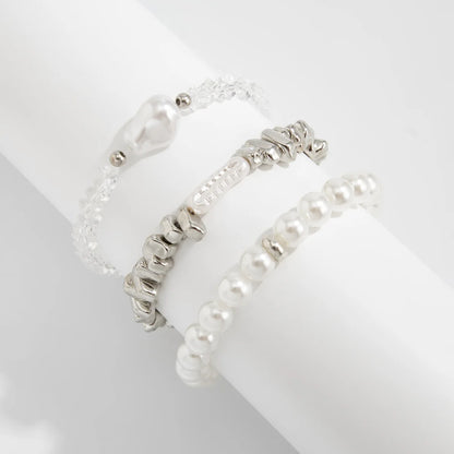 Vintage Bead Strand Bracelet — Irregular Glass & Imitation Pearl Beads, Geometric, Women’s Fashion Jewelry