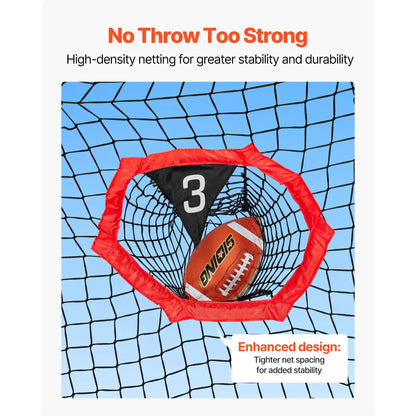 7x7 ft Football Trainer Throwing Net — 5 Target Pockets, Quick Setup, Portable Carry Bag